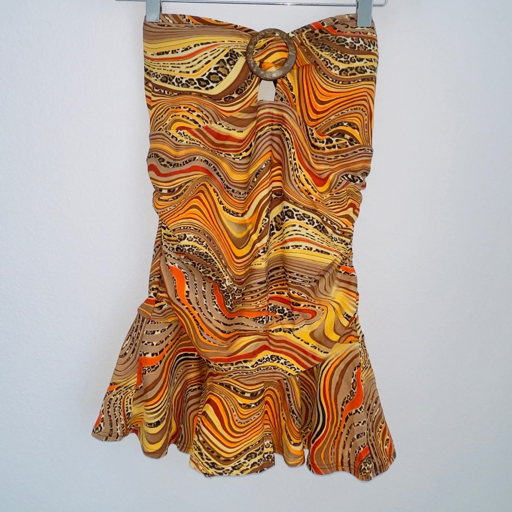 NWT Bikini Bay Womens Swim Dress 14 Leopard Multi Ruched Bandeau One Piece